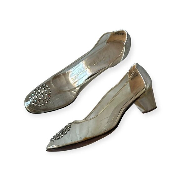 Vintage 60s Clear Plastic Vinyl Shoes by Beth and Herbert Levine with Rhinestone - Picture 4 of 16